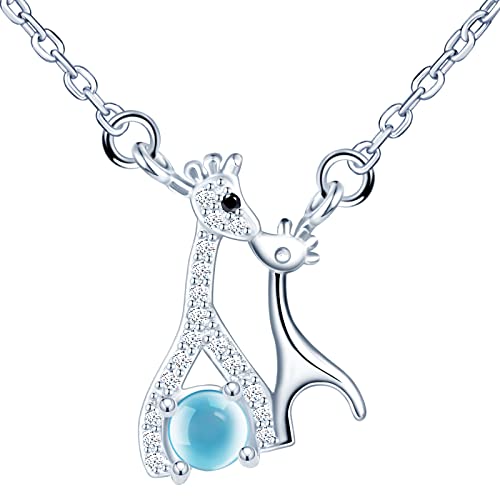 Yumilok Halskette Damen Silber 925 - Silberkette Giraffe mit Anhänger Mutter und Sohn blau Kristall Zirkonia Kette für Damen Mama Valentinstag Weihnachten Muttertags von Yumilok