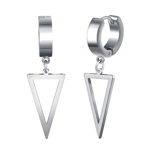 Yumilok Herren Damen Creolen Ohrringe Edelstahl Silber Geometrisch Dreieck Dangle Drop Ohrringe Ohrstecker Piercing Ohrhänger Hoop Ohrring von Yumilok