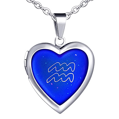 Yumilok Herren Kette Damen Halskette Edelstahl Herz mit Anhänger Wassermann Foto Medaillon zum Öffnen Thermo Stimmung Farbwechsel für Frau Männer Yumilok Herren Kette Damen Halskette Edelstahl Herz mit Anhänger Wassermann Foto Medaillon zum Öffnen Thermo Stimmung Farbwechsel für Frau Männer von Yumilok