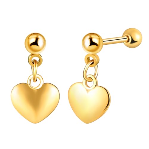 Yumilok Herren Ohrringe Creolen Edelstahl Damen Ohrringe Gold Heart Drop-Ohrhänger Herz Huggie Hypoallergen Ohrringe Piercing Knorpelohrringe von Yumilok