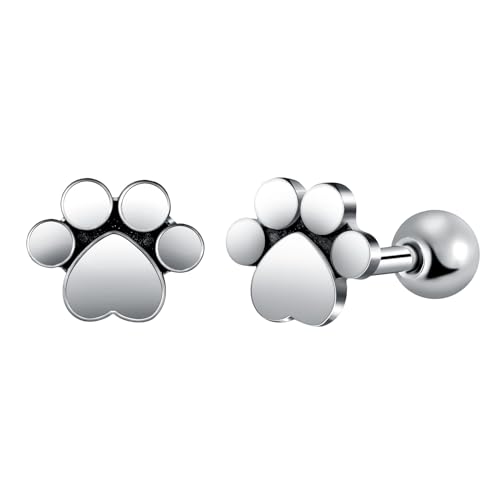 Yumilok Herren Ohrringe Pet Paw Ohrstecker Edelstahl Silber für Frauen Mädchen Tier Katze Fußabdruck Ohrring Pfötchen Ohrstecker Piercing Hypoallergen von Yumilok
