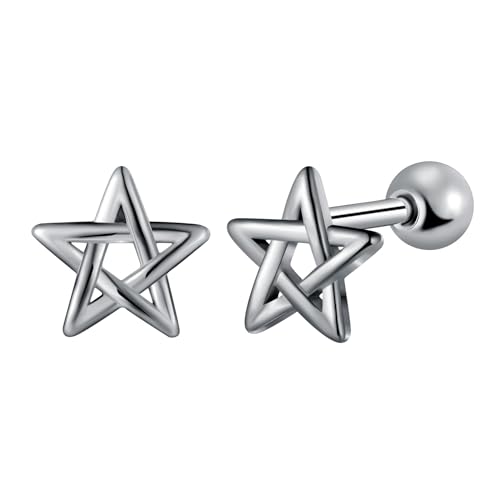 Yumilok Herren Ohrringe Silber Ohrstecker für Damen Edelstahl Stern Ohrstecker Ohr Manschette Ohrringe Piercing Pentagram Hollow von Yumilok