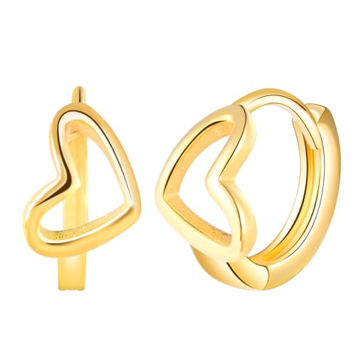 Yumilok Herz Ohrringe Damen Creolen Ohrringe 925 Sterling Silber Klein Kreolen Huggie Hoops Knorpel Ohrringe Hängend für Damen Gold von Yumilok