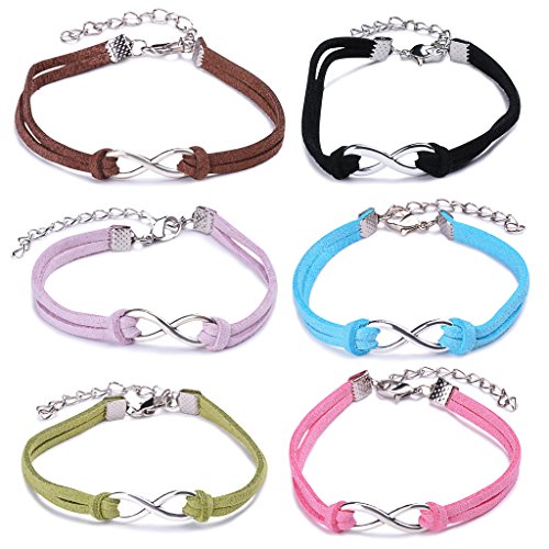 Yumilok Infinity Symbol Unendlichkeit Zeichen Charm-Armband Freundschaft Armbänder Handgemacht Geflochten Leder Legierung Armkettchen für Damen Mädchen, 6 Stücke von Yumilok