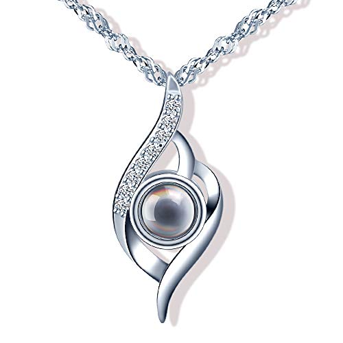 Yumilok Damen Halskette mit Twist Anhänger Projektion Kette mit 100 Sprachen Ich Liebe Dich 925 Sterling Silber Zirkonia Bild im Stein Geschenk für Mama Frau Freundin von Yumilok