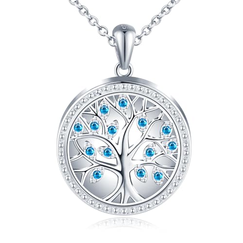 Yumilok Kette Damen Halskette 925 Sterling Silber Baum des Lebens Mutter Tochter mama Blau Medaillon zum Öffnen für Bilder von Yumilok