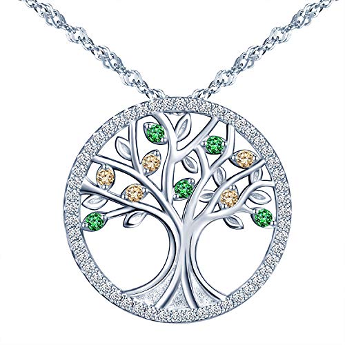 Yumilok Kette Damen Halskette Baum des Lebens 925 Sterling Silber mit Anhänger Schmuck Zirkonia 45CM Kettenlänge Geschenk für Damen von Yumilok