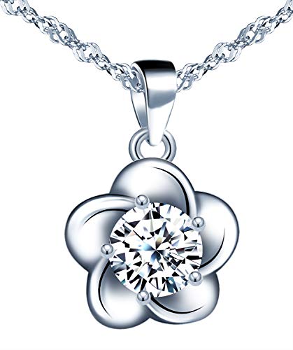 Yumilok Kette Damen Halskette Blumen 925 Sterling Silber mit Anhänger Zirkonia 45CM Kettenlänge Geschenk für Mama Frau Freundin von Yumilok