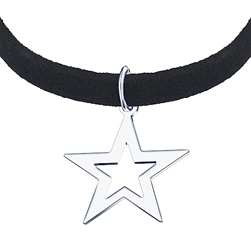 Yumilok Kette Damen Halskette Collier 925 Sterling Silber Choker mit Anhänger Samtseil schwarz Sterne für Frauen Sie Freundin von Yumilok