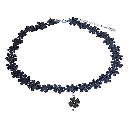 Yumilok Kette Damen Halskette Collier 925 Sterling Silber Choker schwarz Klee für Damen Frauen von Yumilok