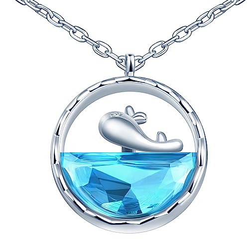 Yumilok Kette Damen Halskette Collier 925 Sterling Silber Kristall Wal blau mit Anhänger für Frauen Mama Valentinstag von Yumilok