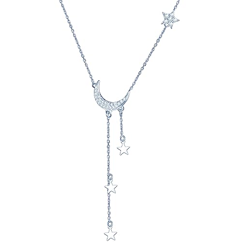 Yumilok Kette Damen Halskette Collier 925 Sterling Silber Sternen Mond Quasten Zirkonia mit Anhänger für Frauen Geburtstags Muttertag von Yumilok
