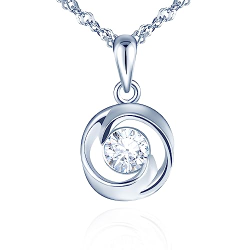 Yumilok Kette Damen Halskette Collier 925 Sterling Silber Zirkonia Drehen weiß mit Anhänger für Frauen Geburtstags Muttertag von Yumilok