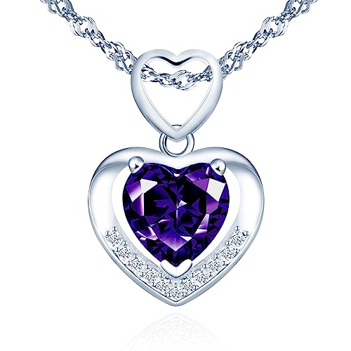 Yumilok Kette Damen Halskette Collier 925 Sterling Silber Zirkonia Herz lila liebe mit Anhänger für Damen Valentinstag von Yumilok