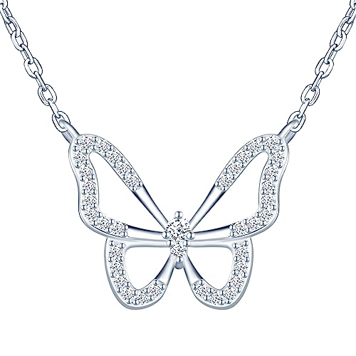 Yumilok Kette Damen Halskette Collier 925 Sterling Silber Zirkonia Schmetterling für Frauen Sie Freundin von Yumilok