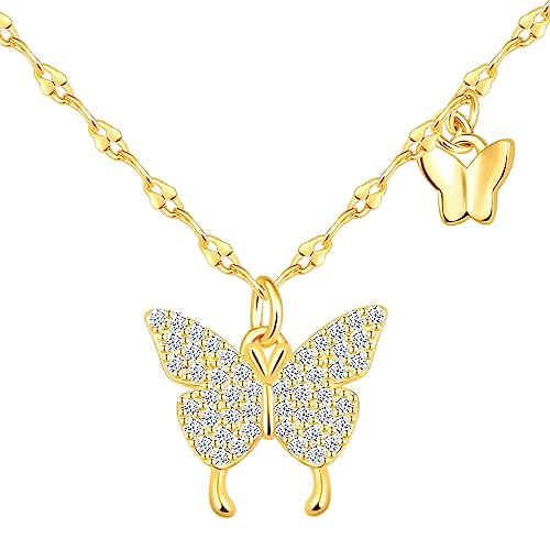 Yumilok Kette Damen Halskette Collier 925 Sterling Silber Zirkonia Schmetterling mit Anhänger für Frauen Sie Freundin von Yumilok