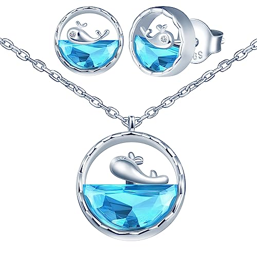 Yumilok Kette Damen Halskette Damen Ohrringe Collier 925 Sterling Silber Kristall Wal mit Anhänger für Frauen Geburtstags Muttertag von Yumilok