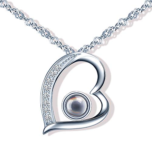 Yumilok Kette Damen Halskette Herz 100 Sprachen Ich Liebe Dich Hochzeits 925 Sterling Silber mit Anhänger Zirkonia Geschenk für Mama Frau Freundin von Yumilok