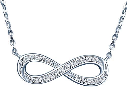 Yumilok Kette Damen Halskette Unendlichkeit 925 Sterling Silber mit Anhänger Schmuck Zirkonia 43CM Kettenlänge Geschenk für Damen von Yumilok