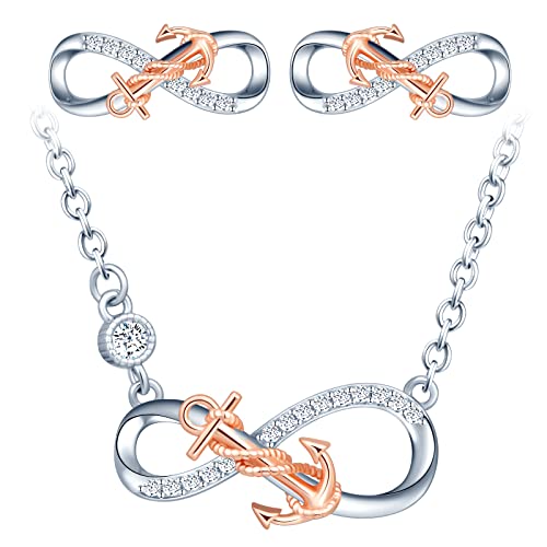 Yumilok Kette Damen Halskette Unendlichkeit Anker Schmuckset Damen Geschenke für Frauen Damen Halskette Kette Ohrringe Set für Mädchen von Yumilok