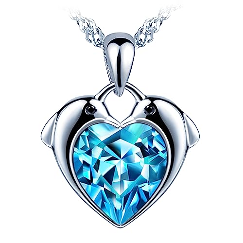 Yumilok Kette Damen Halskette mit Anhänger Collier 925 Sterling Silber Zirkonia blau Delphin Herz Liebe für Damen Valentinstag von Yumilok