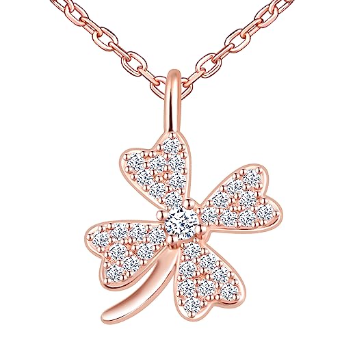 Yumilok Kette Damen Halskette mit Anhänger Collier 925 Sterling SilberZirkonia Klee Rosegold für Damen Frauen von Yumilok