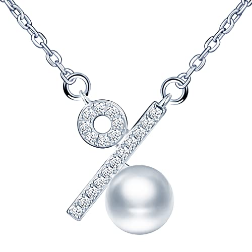 Yumilok Kette Damen Halskette mit Perle Anhänger Prozent Mathematik Symbol 925 Sterling Silber Zirkonia Damen Halskette für Frauen Valentinstag Weihnachten Muttertags von Yumilok
