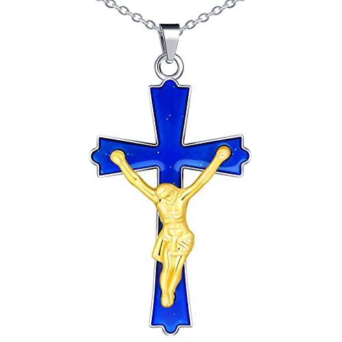 Yumilok Kette Damen Herren Halskette aus Edelstahl mit Anhänger Kreuz Jesus Thermo Stimmung Farbwechsel für Sie Frau Mann Yumilok Kette Damen Herren Halskette aus Edelstahl mit Anhänger Kreuz Jesus Thermo Stimmung Farbwechsel für Sie Frau Mann von Yumilok
