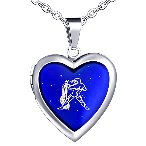Yumilok Kette Herren Damen Halskette Edelstahl mit Herz Anhänger Wassermann Foto Medaillon Thermo Stimmung Farbwechsel für Frau Mann Männer Yumilok Kette Herren Damen Halskette Edelstahl mit Herz Anhänger Wassermann Foto Medaillon Thermo Stimmung Farbwechsel für Frau Mann Männer von Yumilok