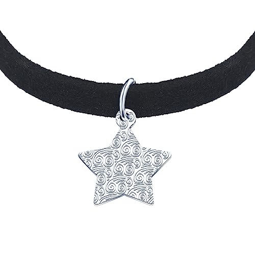 Yumilok Kette mit Anhänger Damen Halskette Collier 925 Sterling Silber Choker Samtseil schwarz Sterne für Frauen Mama Valentinstag von Yumilok