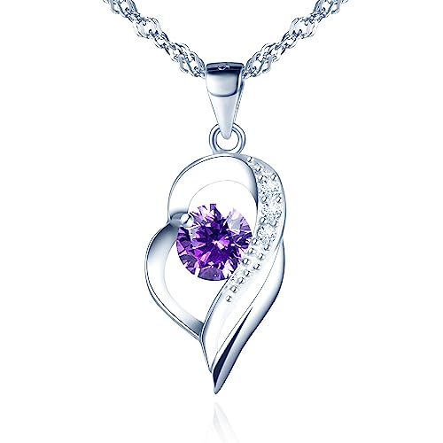 Yumilok Kette mit Anhänger Damen Halskette Collier 925 Sterling Silber Zirkonia Herz lila für Frauen Mama Valentinstag von Yumilok