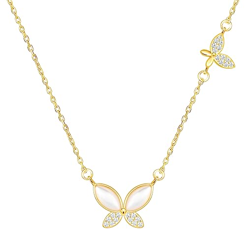 Yumilok Kette mit Anhänger Damen Halskette Collier 925 Sterling Silber Zirkonia Opal Schmetterling Gold für Frauen Mama von Yumilok