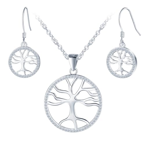 Yumilok Lebensbaum anhänger kette Baum des Lebens Damen Halskette in 925 Sterling Silber 45 cm Kette Ohrringe Damen Ohrhänger Set Zirkonia für Frauen Freundin Yumilok Lebensbaum anhänger kette Baum des Lebens Damen Halskette in 925 Sterling Silber 45 cm Kette Ohrringe Damen Ohrhänger Set Zirkonia für Frauen Freundin von Yumilok