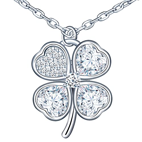 Yumilok Lovely 925 Sterling Silber Halskette Damen mit Klee Anhänger Zirkonia Damen Halskette Kette für Damen Kinder von Yumilok