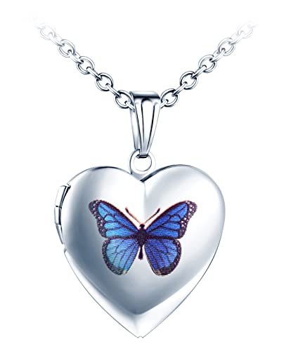 Yumilok Medaillon Kette Damen Liebesherz Schmetterling Halskette Amulett Medaillon zum öffnen für Bilder Foto Geschenke für Freundin Frau Mutter von Yumilok