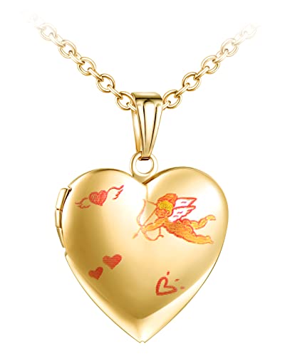 Yumilok Medaillon Kette Gold Liebe Medaillon Foto Anhänger Kette Amulett zum öffnen für Bilder Foto Amulett Halskette Valentinstag Muttertags für Damen von Yumilok