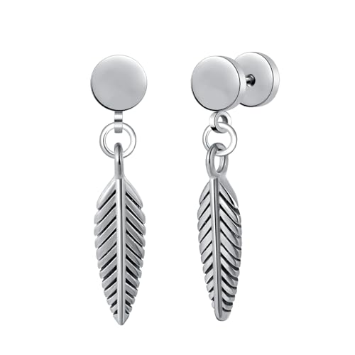 Yumilok Ohrringe Edelstahl Herren Feder Ohrhänger Kreis Ohrringe Damen Ohrstecker Fake Plugs Ohr Cheater Tunnel Gauges Ohr-Piercing Edelstahl Ohrknorpel Piercing von Yumilok