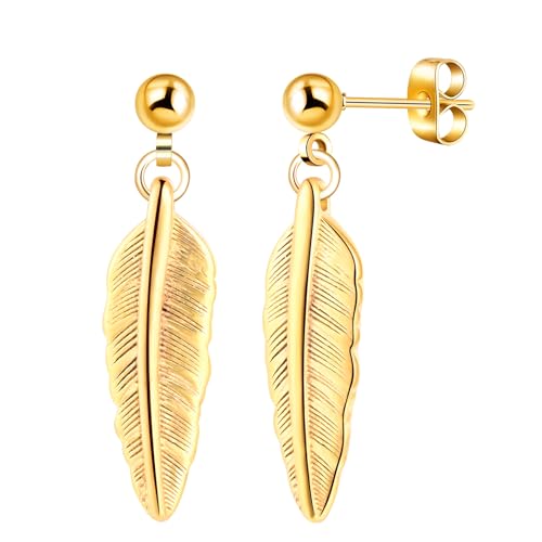 Yumilok Ohrstecker für Damen Herren Ohrringe Edelstahl Feder Ohrhänger Huggie Ohrknorpel Piercing Tropfen Baumeln Ohrringe Punk Ohrschmuck von Yumilok