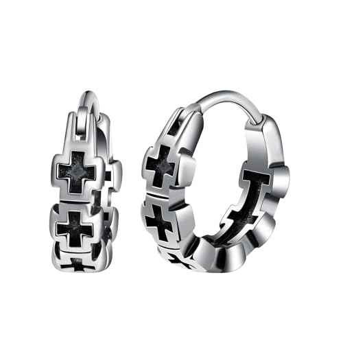 Yumilok Punk Cluster Kreuz Creolen Ohrringe Damen Männer Edelstahl Herren Unisex Huggie Knorpel Piercing von Yumilok