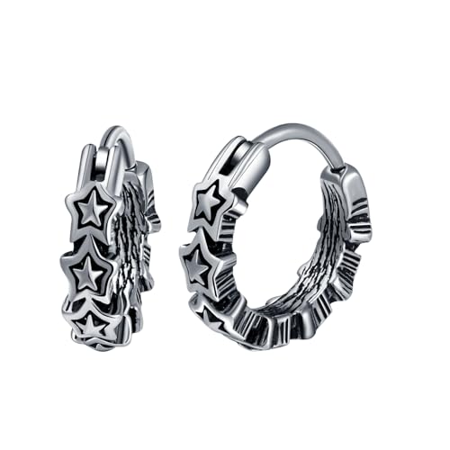 Yumilok Punk Cluster Stern Creolen Ohrringe Schmale Creolen-Ohrringe Edelstahl Damen Ohrstecker Unisex Huggie Earrings Ohringestecher Knorpel Piercing von Yumilok