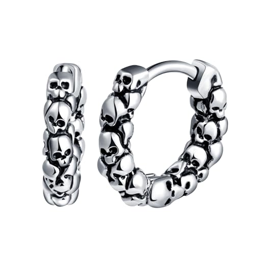 Yumilok Punk Cluster Totenkopf Creolen Schädel Ohrstecker Ohrringe für Herren Damen Hypoallergen Ohrstecker Chirurgenstahl Huggie Knorpel Piercing von Yumilok