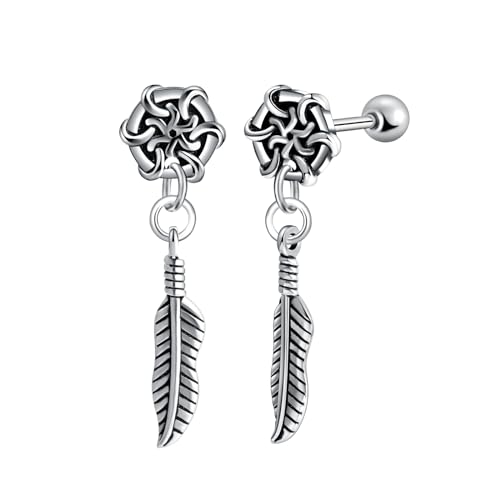 Yumilok Punk Ohrringe Damen Ohrhänger Feder Boho mit Verwicklung Pentagon ohrringe hängend Ohrringe Ohrstecker Herren Männer Edelstahl Piercing von Yumilok