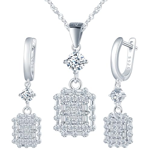 Yumilok Quadrat Rechteckig Micro Pave Cubic Zirconia Creolen Ohrringe Damen Ohrhänger Silber 925 Damen Halskette mit Anhänger Hochzeit Schmuck Set Yumilok Quadrat Rechteckig Micro Pave Cubic Zirconia Creolen Ohrringe Damen Ohrhänger Silber 925 Damen Halskette mit Anhänger Hochzeit Schmuck Set von Yumilok