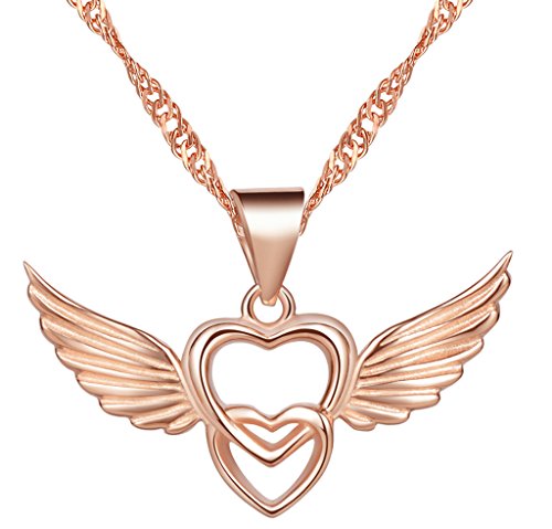 Yumilok Damen Halskette mit Engelsflügel Herz Anhänger Roségold Damen-Kette Herz zu Herz aus 925 Sterling Silber für Damen Mädchen von Yumilok