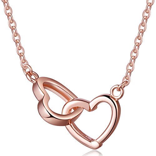 Yumilok Roségold 925 Sterling Silber Ineinander Verschlungene Herzen Anhänger Halskette Kette mit Verstellbarem Anhänger Y-Kette für Damen Mädchen von Yumilok