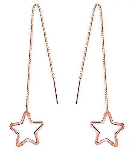 Yumilok Roségold 925 Sterling Silber Stern Durchzieher Ohrhänger Ohrringe Hypoallergen Ohrschmuck für Damen Frauen Mädchen von Yumilok