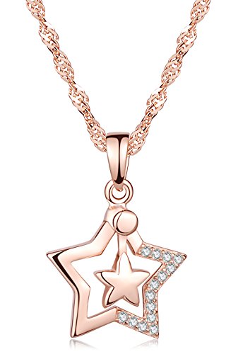 Yumilok Roségold 925 Sterling Silber Zirkonia Doppel Sterne Pentagramme Anhänger Halskette Kette mit Anhänger für Damen Mädchen von Yumilok