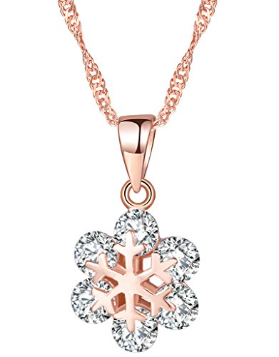 Yumilok Roségold 925 Sterling Silber Zirkonia Elegant Schneeflocke Anhänger Halskette Kette mit Anhänger für Damen Mädchen von Yumilok