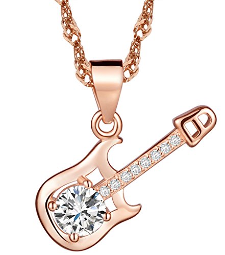 Yumilok Roségold 925 Sterling Silber Zirkonia Elegante Gitarre Anhänger Halskette Kettenanhänger für Damen Mädchen von Yumilok