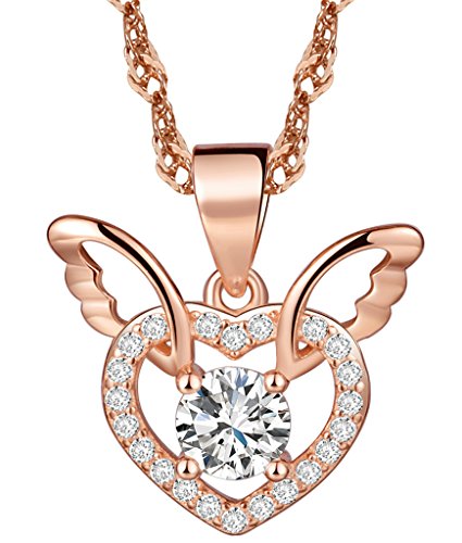 Yumilok Roségold 925 Sterling Silber Zirkonia Engelsflügel Herz Anhänger Halskette Kette mit Anhänger für Damen Mädchen von Yumilok